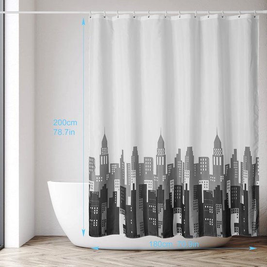 Unyqoos® Waterafstotend en Sneldrogend Douchegordijn van Textiel met Inclusief Ringen, Transparant 180 x 200 cm