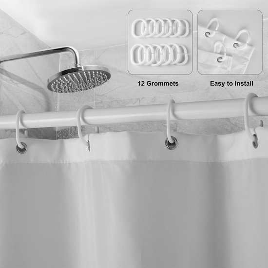 Unyqoos® Waterafstotend en Sneldrogend Douchegordijn van Textiel met Inclusief Ringen, Transparant 180 x 200 cm