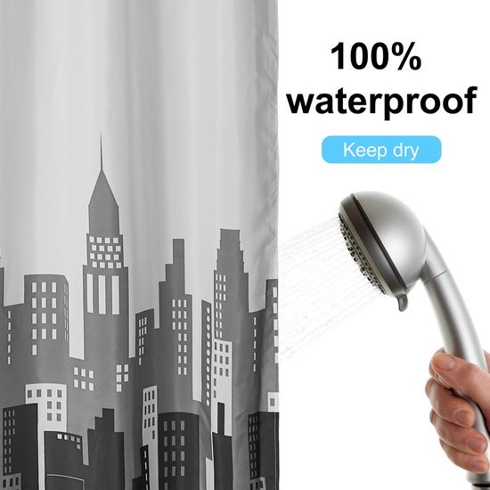 Unyqoos® Waterafstotend en Sneldrogend Douchegordijn van Textiel met Inclusief Ringen, Transparant 180 x 200 cm