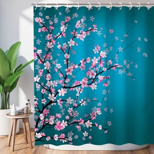 Unyqoos® Elegant douchegordijn met Japanse kersenbloesem en stevige haken