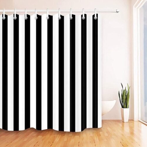 550x550-7902.jpg Unyqoos® Waterdicht douchegordijn met ringen in zwart-wit strepen voor badkamer