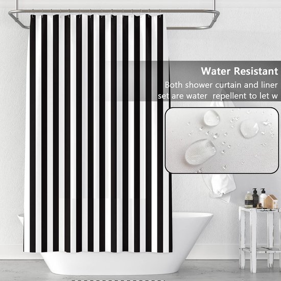 550x550-7903.jpg Unyqoos® Waterdicht douchegordijn met ringen in zwart-wit strepen voor badkamer