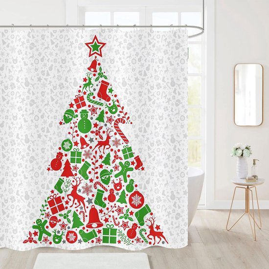 Unyqoos® Waterafstotend douchegordijn met creatieve kerstboom voor feestelijke badkamer