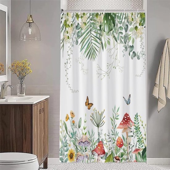 Unyqoos® Stijlvol Douchegordijn met Eucalyptus, Palmbladeren en Vlinderpatroon voor Moderne Badkamers