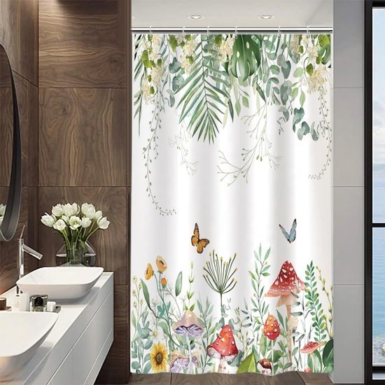 Unyqoos® Stijlvol Douchegordijn met Eucalyptus, Palmbladeren en Vlinderpatroon voor Moderne Badkamers