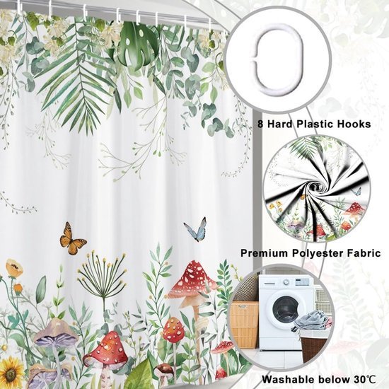Unyqoos® Stijlvol Douchegordijn met Eucalyptus, Palmbladeren en Vlinderpatroon voor Moderne Badkamers