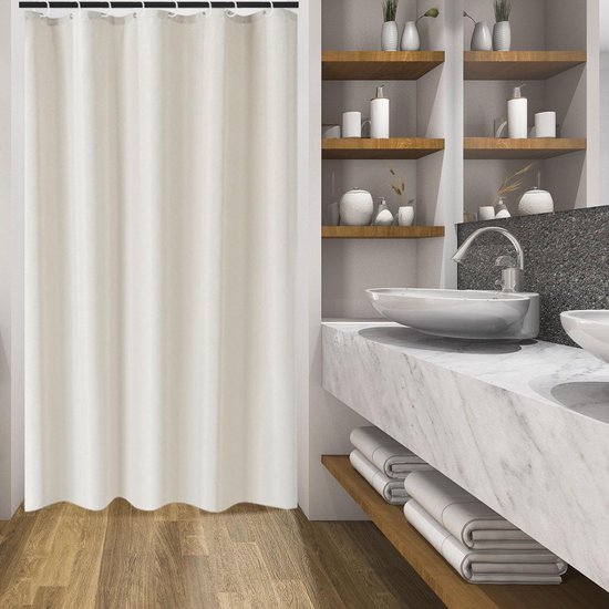 Unyqoos® Waterafstotend Linnen Douchegordijn met Metalen Oogjes en Inclusief Haken, 120 x 200 cm Beige