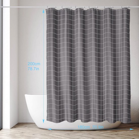 Unyqoos® Stijlvol en Functioneel Waterafstotend Douchegordijn met Ringen voor Eenvoudige Installatie, 180 x 200 cm