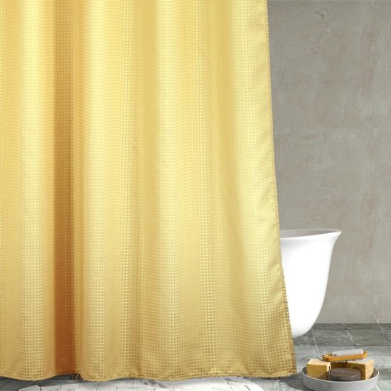 550x550-8028.jpg Unyqoos® Waterafstotende en wasbare douchegordijn met wafelstructuur in geel polyester