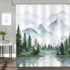 Unyqoos® Schimmelwerend Douchegordijn met Mistig Bosontwerp, Waterdicht, 180 x 180 cm, Inclusief 12 Haken