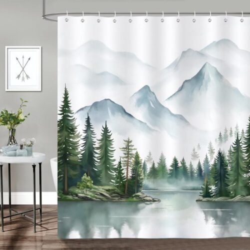 550x550-8032.jpg Unyqoos® Schimmelwerend Douchegordijn met Mistig Bosontwerp, Waterdicht, 180 x 180 cm, Inclusief 12 Haken