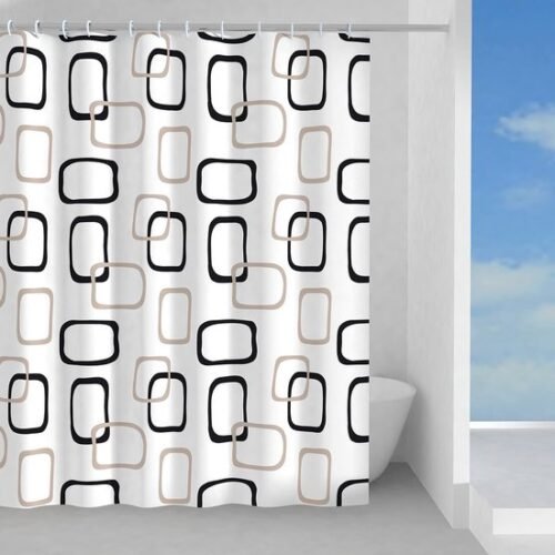 550x550-8047.jpg Unyqoos® Waterdichte douchegordijn met beige en zwart ontwerp inclusief ringen