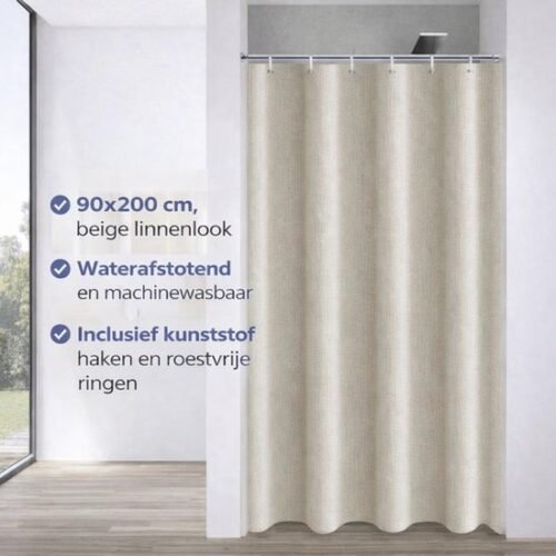 550x550-8054.jpg Unyqoos® Elegant Beige Douchegordijn in Linnenlook Waterafstotend inclusief ringen