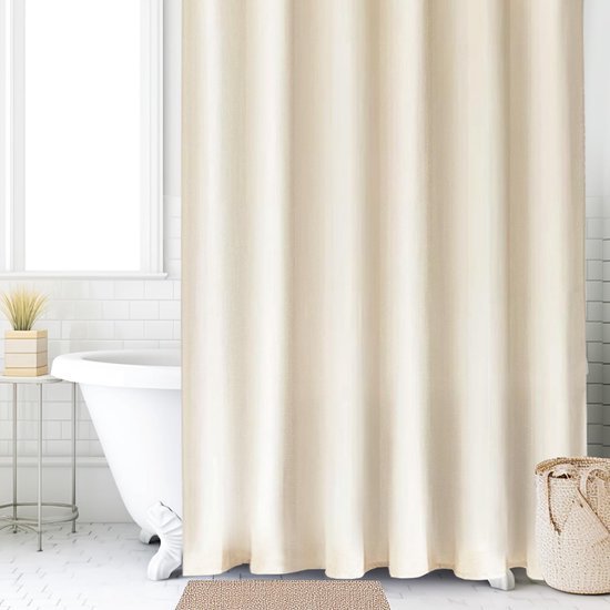 Unyqoos® Waterafstotende beige linnenlook douchegordijn met ringen 120x200 cm