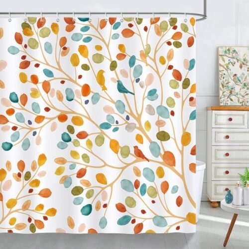 550x550-8083.jpg Unyqoos® Stijlvol Douchegordijn met Bloemen en Bladeren in Boho Aquarel Stijl voor Badkamerdecoratie
