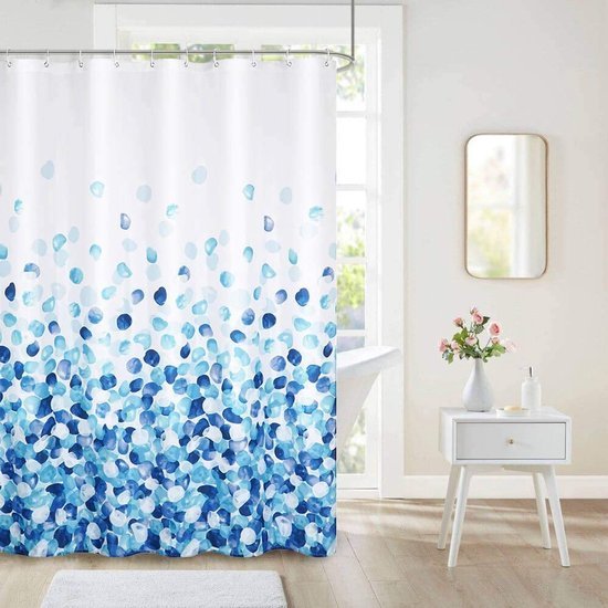 Unyqoos® Droomachtige Waterafstotende Douchegordijnset met Versterkte Zoom en Haken, 180 x 200 cm, Blauw