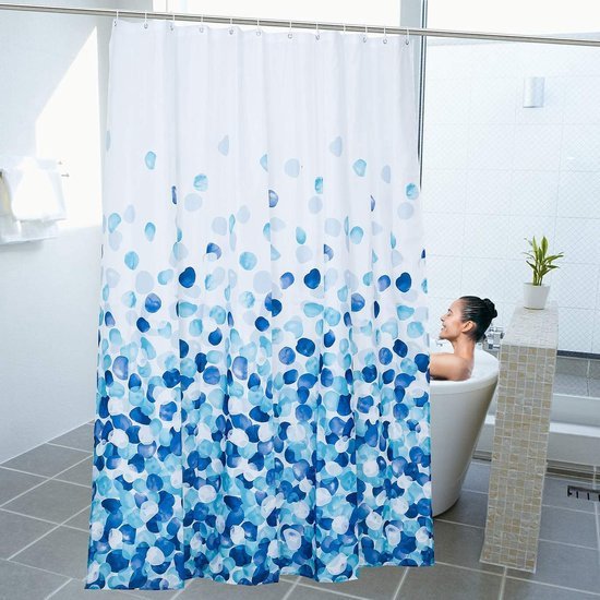 Unyqoos® Droomachtige Waterafstotende Douchegordijnset met Versterkte Zoom en Haken, 180 x 200 cm, Blauw