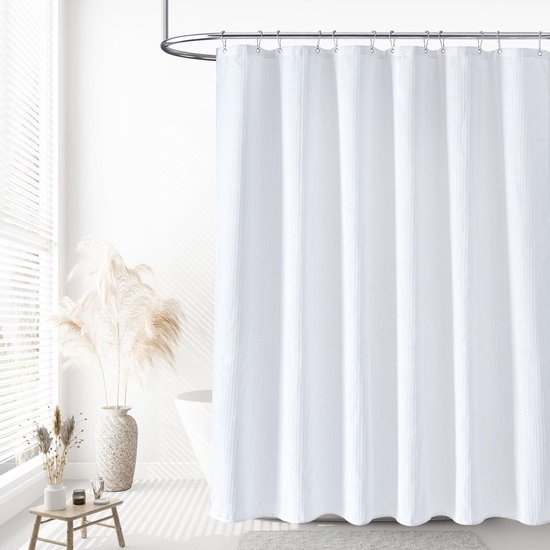 Unyqoos® Modern en Elegant Douchegordijn met Wafelpatroon, Schimmelwerend, Waterdicht en Wasbaar, Inclusief 12 Haken, Wit