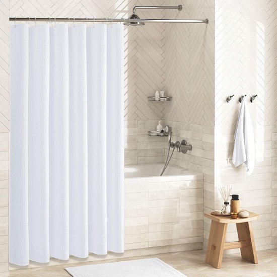Unyqoos® Modern en Elegant Douchegordijn met Wafelpatroon, Schimmelwerend, Waterdicht en Wasbaar, Inclusief 12 Haken, Wit