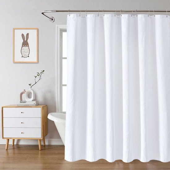 Unyqoos® Modern en Elegant Douchegordijn met Wafelpatroon, Schimmelwerend, Waterdicht en Wasbaar, Inclusief 12 Haken, Wit
