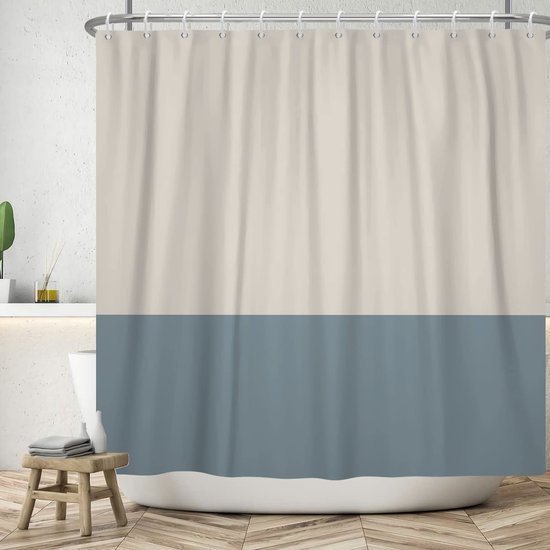 Unyqoos® Stijlvol en Waterdicht Douchegordijn 180x200 cm met Modern Beige-Blauw Motief en Haken