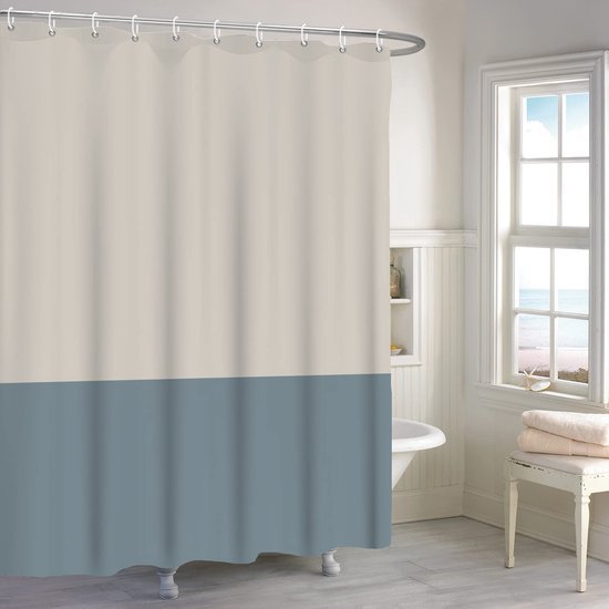 Unyqoos® Stijlvol en Waterdicht Douchegordijn 180x200 cm met Modern Beige-Blauw Motief en Haken