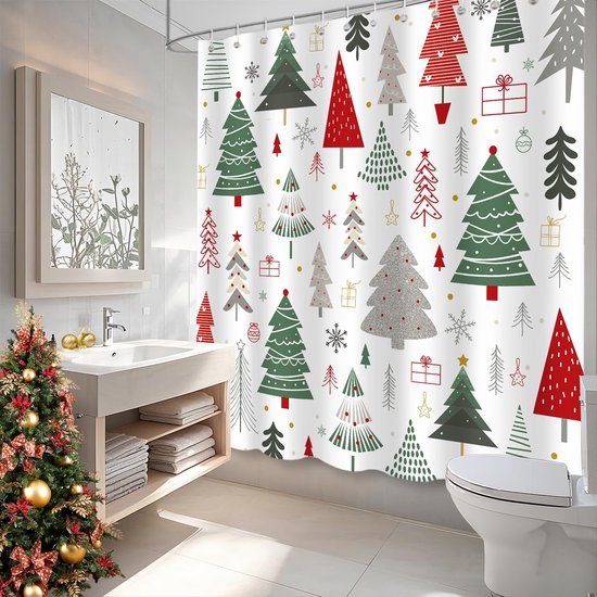 550x550-8145.jpg Unyqoos® Waterdicht douchegordijn met kerstthema en 12 roestbestendige haken