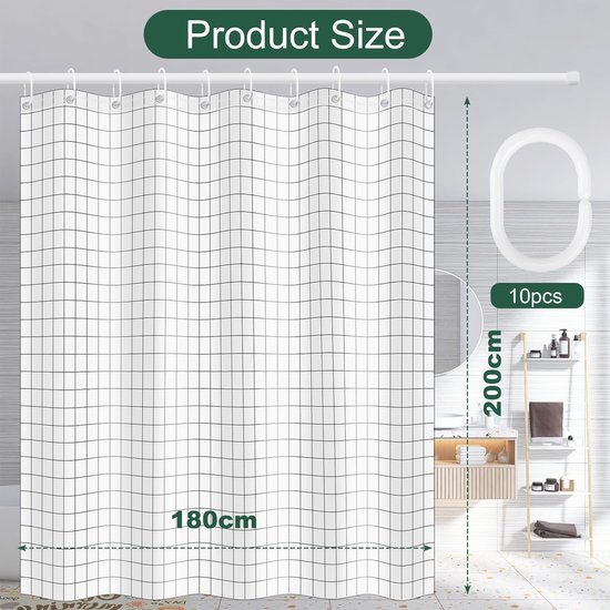 550x550-8148.jpg Unyqoos® Waterdichte en schimmelwerende douchegordijn van polyester met 10 haken