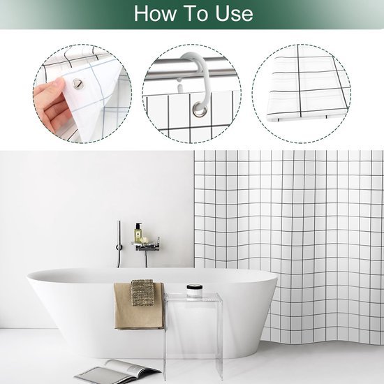 550x550-8149.jpg Unyqoos® Waterdichte en schimmelwerende douchegordijn van polyester met 10 haken