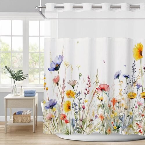 550x550-8163.jpg Unyqoos® Stijlvolle waterafstotende douchegordijnset met bloemmotief en magnetische zoom