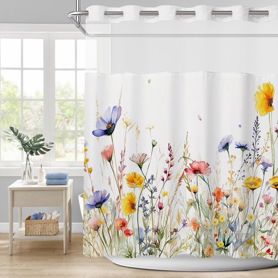 550x550-8163.jpg Unyqoos® Stijlvolle waterafstotende douchegordijnset met bloemmotief en magnetische zoom