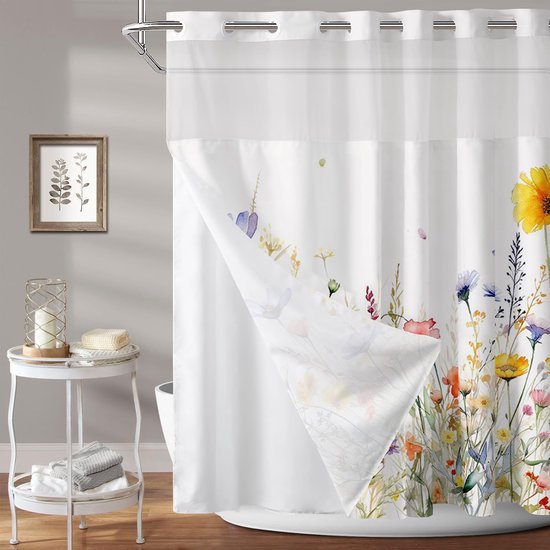 550x550-8165.jpg Unyqoos® Stijlvolle waterafstotende douchegordijnset met bloemmotief en magnetische zoom