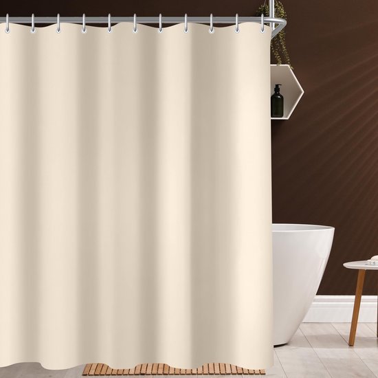 Unyqoos® Beige polyester douchegordijn met verzwaarde zoom en 12 haken