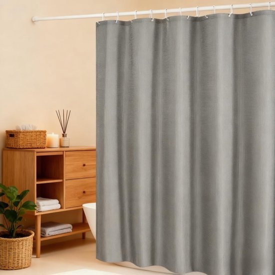 Unyqoos® Grijze Douchgordijn met Wafelpatroon en Waterafstotende Eigenschappen