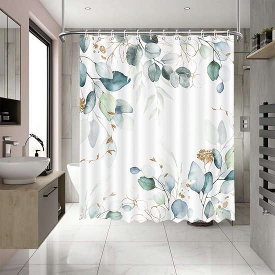 550x550-8192.jpg Unyqoos® Waterdicht douchegordijn met eucalyptusontwerp en 12 haken voor een frisse badkamer