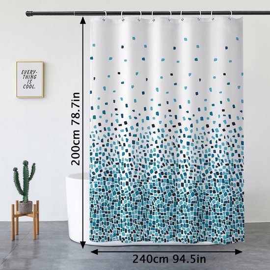 550x550-8216.jpg Unyqoos® Blauw waterafstotend douchegordijn van polyester met ringen voor badkamer