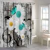 Unyqoos® Vintage Bloemen Douchegordijn met Houtnerf en Turquoise Madeliefmotief voor Badkamercomfort