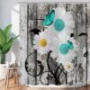 Unyqoos® Vintage Bloemen Douchegordijn met Houtnerf en Turquoise Madeliefmotief voor Badkamercomfort