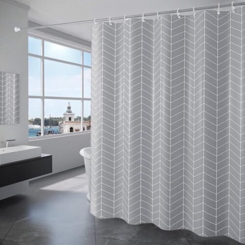 550x550-8242.jpg Unyqoos® Waterafstotend douchegordijn van polyester met 12 stevige ringen en grijze afwerking