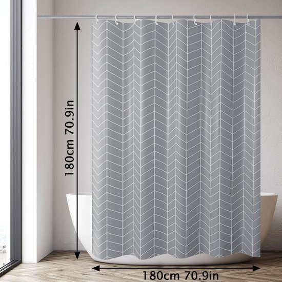 Unyqoos® Waterafstotend douchegordijn van polyester met 12 stevige ringen en grijze afwerking