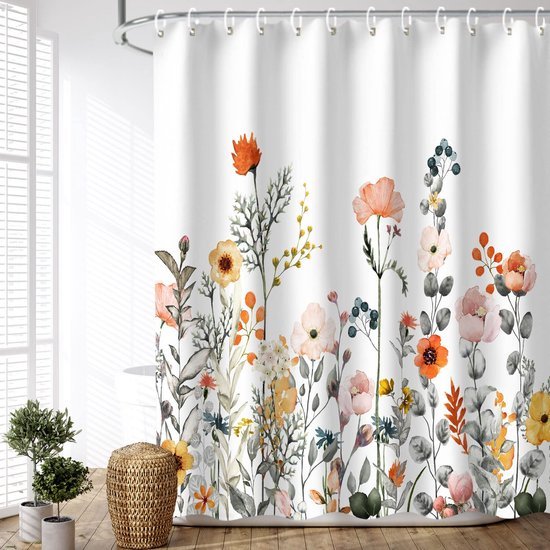 Unyqoos® Decoratieve douchegordijn met kleurrijk bloemenpatroon en versterkte bovenrand