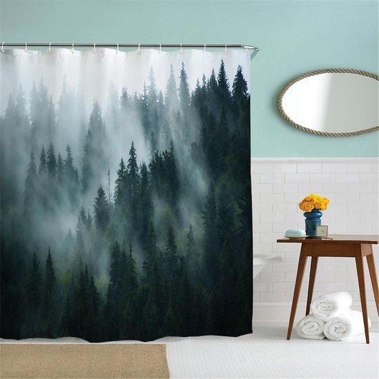 Unyqoos® Douchegordijn met Bosontwerp en 12 Haken voor Badkamer 180 x 180 cm