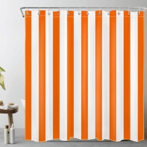 550x550-8259.jpg Unyqoos® Oranje en Wit Gestreept Waterdicht Douchegordijn voor Badkamerdecor