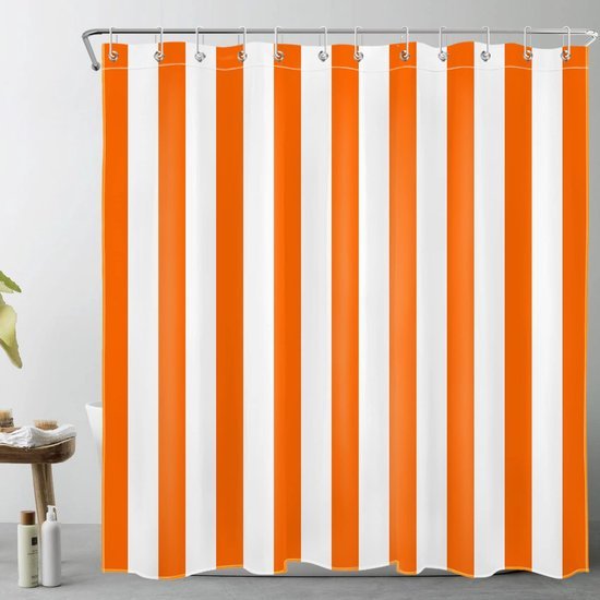 Unyqoos® Oranje en Wit Gestreept Waterdicht Douchegordijn voor Badkamerdecor