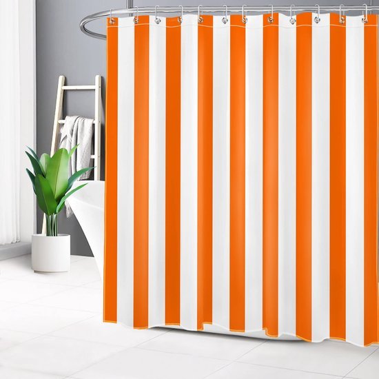 Unyqoos® Oranje en Wit Gestreept Waterdicht Douchegordijn voor Badkamerdecor