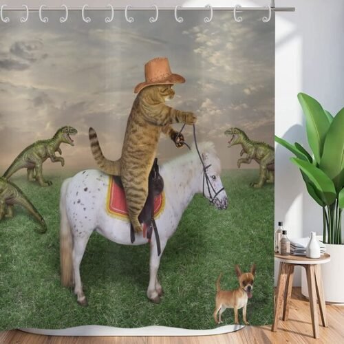 550x550-8268.jpg Unyqoos® Grappig Kat Cowboy Douchegordijn met Waterdichte Coating en Eenvoudige Installatie, 180 x 200 cm