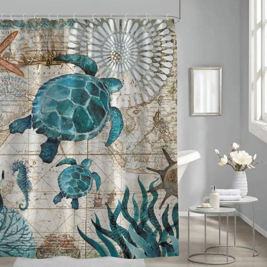 Unyqoos® Verfrissend Oceaanthema Douchegordijn Met Levendige 3D Schildpaddenprint Voor Badkamerdecoratie