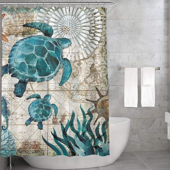 Unyqoos® Verfrissend Oceaanthema Douchegordijn Met Levendige 3D Schildpaddenprint Voor Badkamerdecoratie