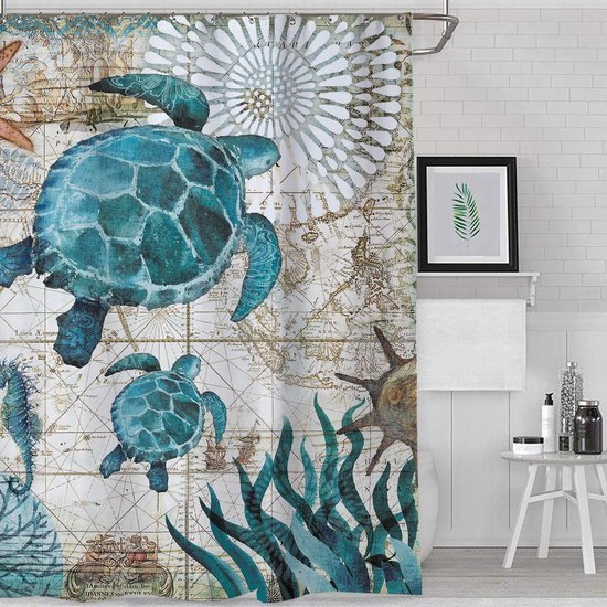 Unyqoos® Verfrissend Oceaanthema Douchegordijn Met Levendige 3D Schildpaddenprint Voor Badkamerdecoratie