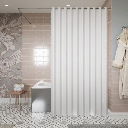 550x550-8299.jpg Unyqoos® Wit polyester douchegordijn met verzwaarde zoom en waterafstotende eigenschappen